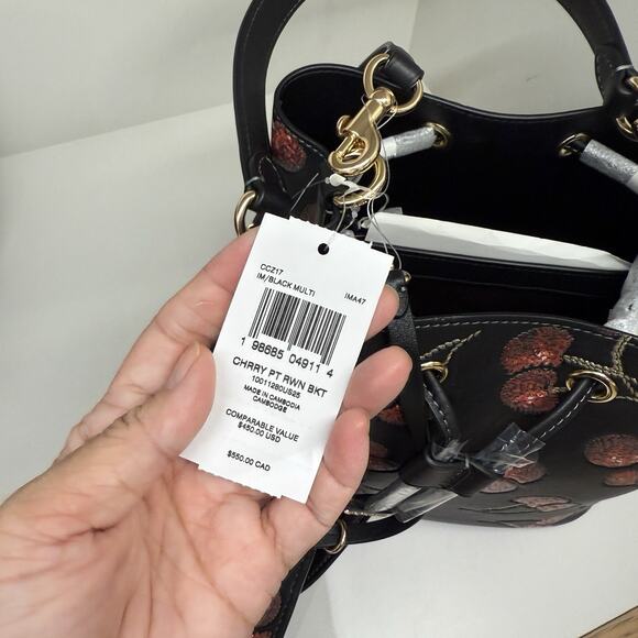 Coach Rowan Bucket Bag With Cherry Print CCZ17 Black - Picture 15 of 15